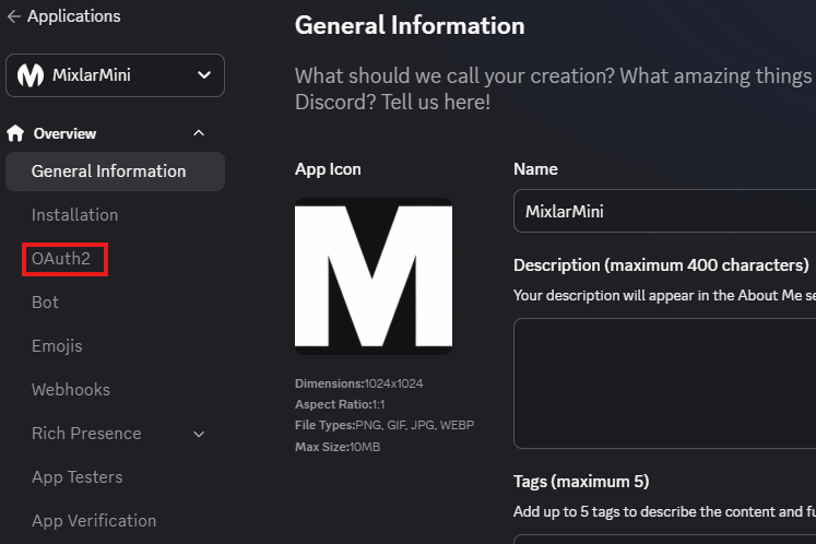 General Information — click OAuth2 in sidebar