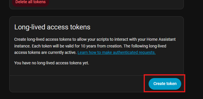 Long-lived access tokens — click Create token