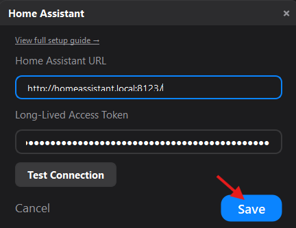 Mixlar Control Home Assistant dialog — enter URL and token