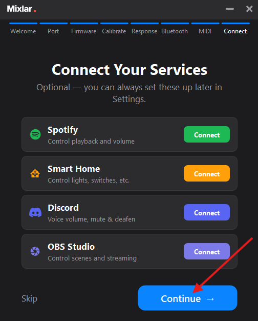 Setup wizard — Connect Your Services
