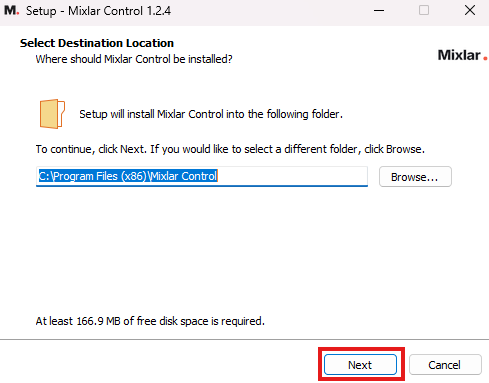 Installer — select destination, click Next