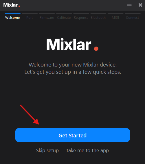 Setup wizard — Welcome screen, click Get Started