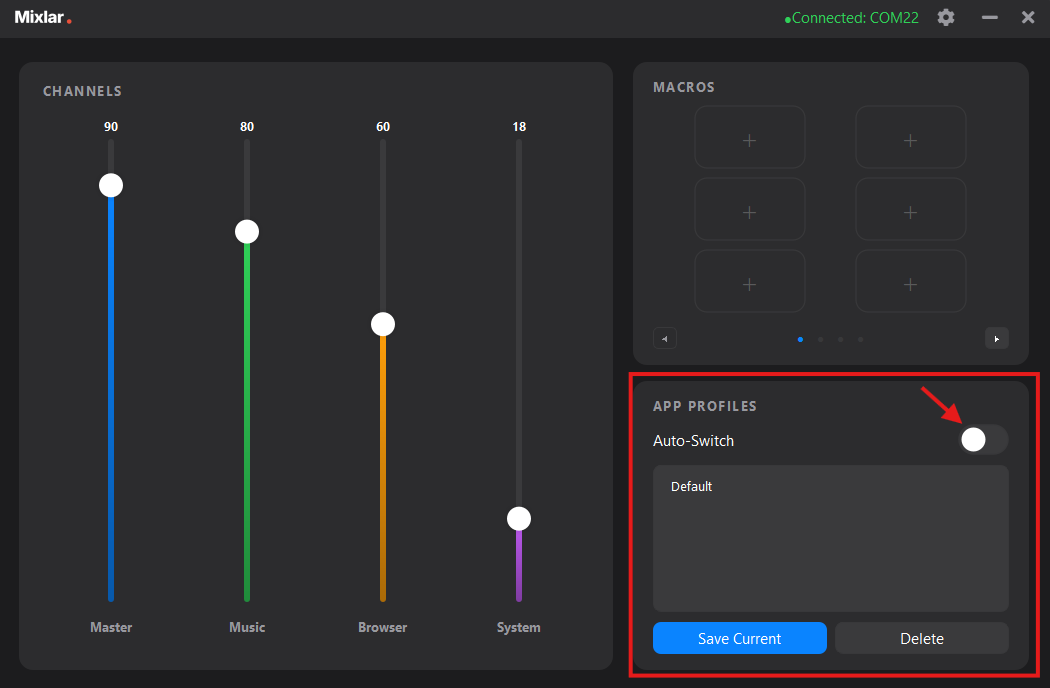 Main screen — App Profiles section