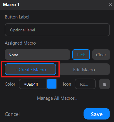 Macro dialog — click Create Macro