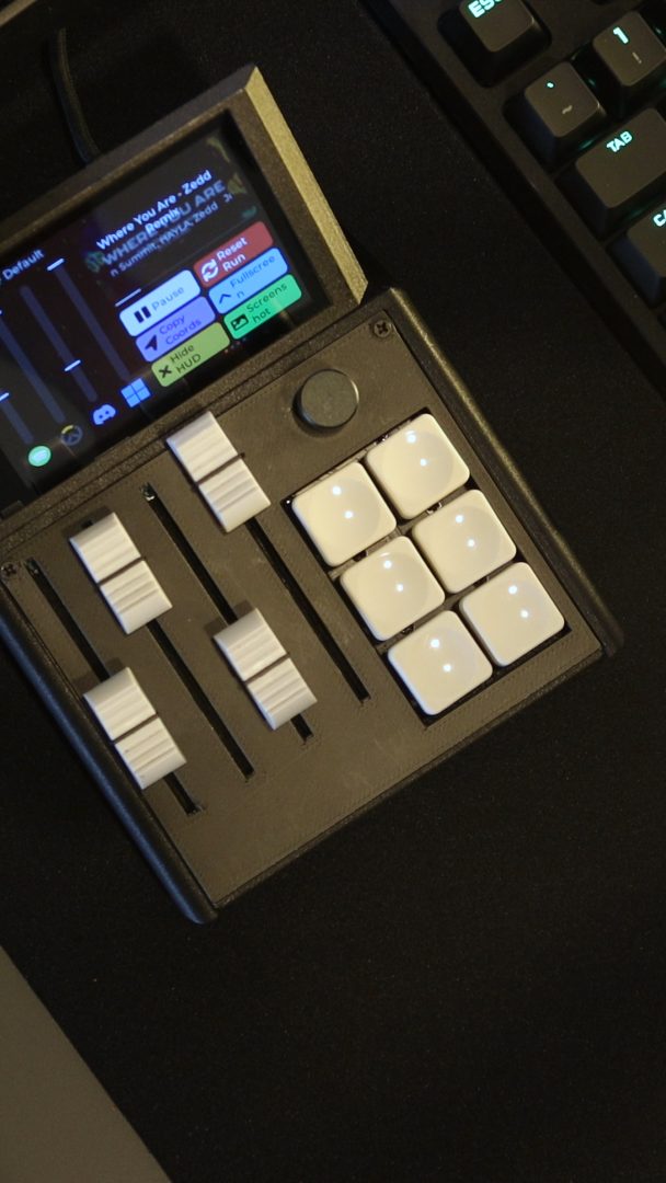 The M1X touchscreen running a grid of live widgets
