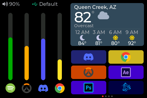 Mixlar home screen with one-press launch tiles and a live weather widget
