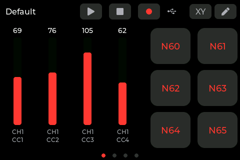 Mixlar in native MIDI mode with assignable CC faders and note pads