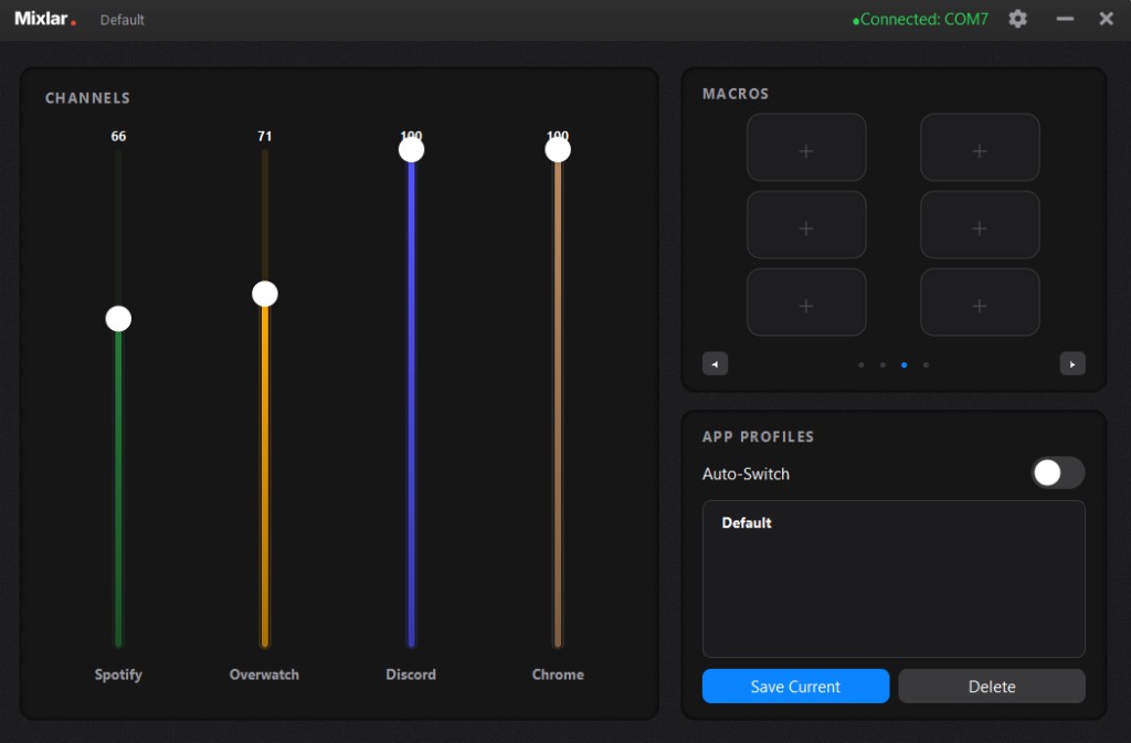 Mixlar One &mdash; Channels with Spotify, Overwatch, Discord, and Chrome; Macros and App Profiles.